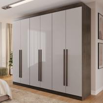 Guarda Roupa Casal 6 Portas 4 Gavetas Uberaba 100% MDF Marrom/New Canion/Off White