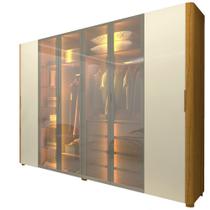 Guarda Roupa Casal 6 Portas 4 Reflecta Com LED Innova Naturale Off White - Gelius Móveis