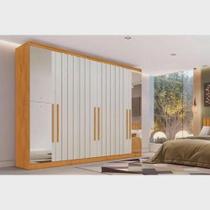 Guarda Roupa Casal 6 Portas 4 Ripadas E 2 c Espelho E 6 Gavetas Oxford Peroba off White Europa