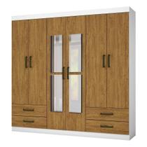 Guarda Roupa Casal 6 Portas 4Gavetas e Espelho Freijó/Branco Guarda Roupa Casal 6 Portas 4Gavetas e Espelho Freijó/Branco