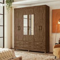 Guarda Roupa Casal 6 Portas 6 Gavetas com Espelho Castanho Wood Siena