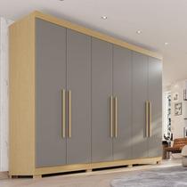 Guarda-Roupa Casal 6 Portas 6 Gavetas com Pés 100% MDF Órion Plus Cinza/Jequitibá/Granizo - Sallêto Móveis Guarda-Roupa Casal 6 Portas 6 Gavetas com Pés 100% MDF Órion Plus Cinza/Jequitibá/Granizo - Sallêto Móveis