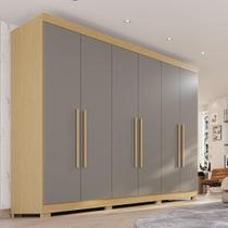 Guarda-Roupa Casal 6 Portas 6 Gavetas com Pés 100% MDF Órion Plus Cinza/Jequitibá/Granizo Guarda-Roupa Casal 6 Portas 6 Gavetas com Pés 100% MDF Órion Plus Cinza/Jequitibá/Granizo