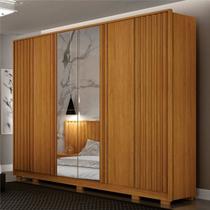 Guarda-Roupa Casal 6 Portas 6 Gavetas com Portas Ripadas e Espelho 100% MDF Evo Marrom/Cinamomo