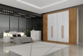 Guarda Roupa Casal 6 Portas 8 Gavetas - Coimbra Ripado-Branco - Móveis Novo Horizonte