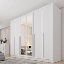 Guarda Roupa Casal 6 Portas 8 Gavetas Puxador MDF 270cm com Espelho Portugal Yescasa Branco/Neve