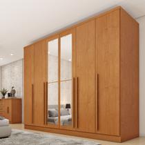 Guarda Roupa Casal 6 Portas 8 Gavetas Puxador MDF 270cm com Espelho Portugal Yescasa Marrom/Cinamomo