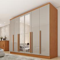 Guarda Roupa Casal 6 Portas 8 Gavetas Puxador MDF 270cm com Espelho Portugal Yescasa