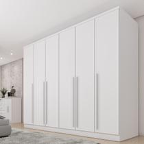 Guarda Roupa Casal 6 Portas 8 Gavetas Puxador MDF 270cm Portugal Yescasa Branco/Neve