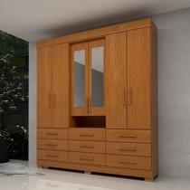 Guarda-Roupa Casal 6 Portas 9 Gavetas Capelinha com Espelho 100% MDF 179cm Nerina Espresso Móveis Marrom/Cinamomo