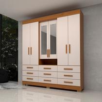 Guarda-Roupa Casal 6 Portas 9 Gavetas Capelinha com Espelho 100% MDF 179cm Nerina Espresso Móveis Off White/Cinamomo