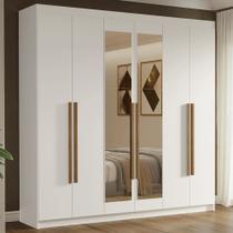 Guarda-Roupa Casal 6 Portas Batentes com Espelho Branco/Branco/Rustic Venus Madesa