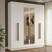 Guarda-Roupa Casal 6 Portas Batentes com Espelho Branco/Branco/Rustic Venus Madesa