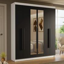 Guarda-Roupa Casal 6 Portas Batentes com Espelho Branco/Preto/Preto Saturno Madesa Guarda-Roupa Casal 6 Portas Batentes com Espelho Branco/Preto/Preto Saturno Madesa