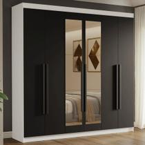 Guarda-Roupa Casal 6 Portas Batentes com Espelho Branco/Preto/Preto Venus Madesa