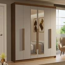 Guarda-Roupa Casal 6 Portas Batentes com Espelho Rustic/Crema/Rustic Saturno Madesa Guarda-Roupa Casal 6 Portas Batentes com Espelho Rustic/Crema/Rustic Saturno Madesa