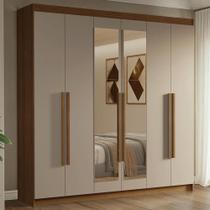 Guarda-Roupa Casal 6 Portas Batentes com Espelho Rustic/Crema/Rustic Venus Madesa