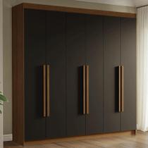 Guarda-Roupa Casal 6 Portas Batentes Rustic/Preto/Rustic Venus Madesa