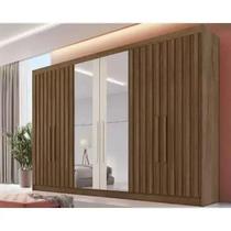 Guarda Roupa Casal 6 Portas c 4 Ripadas e 6 Gavetas c 2 Espelhos Potente Braúna Off White Europa MÓVEIS EUROPA