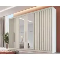 Guarda Roupa Casal 6 Portas c/ 4 Ripadas e 6 Gavetas c/2 Espelhos Potente Off White Europa