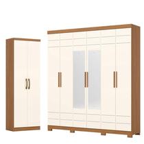 Guarda Roupa Casal 6 Portas Com 2 Espelhos 2 Gavetas Flora D215 com Armário Multiuso Margarida Cinamomo Off White - Henn Guarda Roupa Casal 6 Portas Com 2 Espelhos 2 Gavetas Flora D215 com Armário Multiuso Margarida Cinamomo Off White - Henn