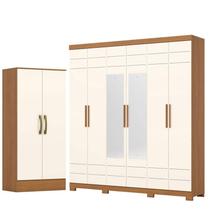 Guarda Roupa Casal 6 Portas Com 2 Espelhos 2 Gavetas Flora D215 com Armário Multiuso Prime Cinamomo Off White - Henn Guarda Roupa Casal 6 Portas Com 2 Espelhos 2 Gavetas Flora D215 com Armário Multiuso Prime Cinamomo Off White - Henn