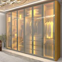 Guarda-Roupa Casal 6 Portas com 6 Portas Reflecta com Pés com LED Innova 100% MDF Marrom/Marrome