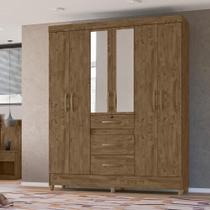 Guarda Roupa Casal 6 portas com espelho 3 gavetas Itatiba - Castanho Wood