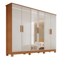 Guarda-Roupa Casal 6 Portas com Espelho 4 Gavetas Nina em MDF com Pés 200cm Naturalle/Off White - Bianchi Móveis