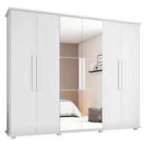 Guarda Roupa Casal 6 portas com Espelho e 4 Gavetas Canadá RV Móveis - Branco - RV MOVEIS