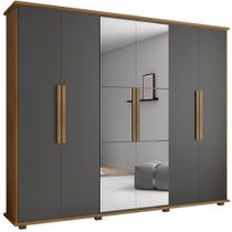 Guarda Roupa Casal 6 portas com Espelho e 4 Gavetas Canadá RV Móveis Cinamomo Grafite