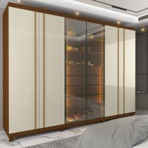 Guarda Roupa Casal 6 Portas Com Led Absolut Reflecta Castanho/Off White - Gelius Móveis
