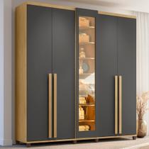 Guarda-Roupa Casal 6 Portas com LED e Vidro Reflecta 3 Gavetas Austria