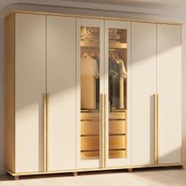 Guarda-Roupa Casal 6 Portas com LED e Vidro Reflecta 5 Gavetas Bélgica