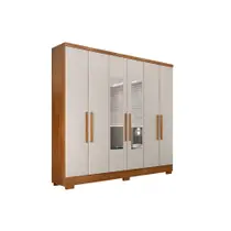 Guarda Roupa Casal 6 Portas e 2 Gavetas c/ Espelho e Pés Milly/Veneza Freijo Cumaru c/ Fendi - Novo Horizonte