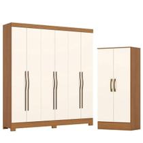 Guarda Roupa Casal 6 Portas E 2 Gavetas Leonard Com Armário Multiuso Prime Cinamomo Off White- Henn Briz Guarda Roupa Casal 6 Portas E 2 Gavetas Leonard Com Armário Multiuso Prime Cinamomo Off White- Henn Briz