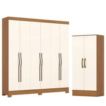 Guarda Roupa Casal 6 Portas e 2 Gavetas Leonard com Armário Multiuso Prime Cinamomo Off White- Henn Briz Guarda Roupa Casal 6 Portas e 2 Gavetas Leonard com Armário Multiuso Prime Cinamomo Off White- Henn Briz