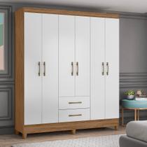 Guarda Roupa Casal 6 portas e 2 gavetas Panamá - Naturale / Branco Guarda Roupa Casal 6 portas e 2 gavetas Panamá - Naturale / Branco