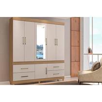 Guarda Roupa Casal 6 Portas e 4 Gavetas c/ Espelho Guarujá Amêndola/Off White - Demóbile Guarda Roupa Casal 6 Portas e 4 Gavetas c/ Espelho Guarujá Amêndola/Off White - Demóbile
