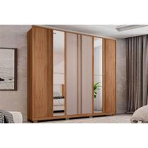 Guarda Roupa Casal 6 Portas e 4 Gavetas c/ Espelho Mozart Lux Buriti/Fendi - Caemmun