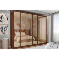 Guarda Roupa Casal 6 Portas e 4 Gavetas c/ Vidro Reflecta Reflex Freijo - Caemmun