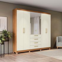 Guarda-roupa Casal 6 Portas e 4 Gavetas com Espelho e Pés 235cm x 230cm Open