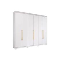 Guarda Roupa Casal 6 Portas e 5 Gavetas c/ 1 Espelho Interno Aurora Branco - Panan