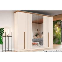 Guarda Roupa Casal 6 Portas e 6 Gavetas c/ Espelho Napoli Off White/Nature - Henn