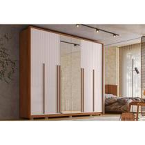 Guarda Roupa Casal 6 Portas e 6 Gavetas c/ Espelho Quintus Lux Freijo/Off White - Caemmun