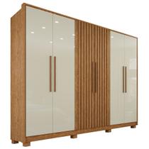 Guarda-Roupa Casal 6 Portas e 6 Gavetas Premium Ripado Off/Cinamomo
