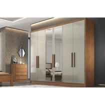Guarda Roupa Casal 6 Portas e 8 Gavetas c/ Espelho Rizon/Linea Freijo Cumaru c/ Fendi - Novo Horizonte Guarda Roupa Casal 6 Portas e 8 Gavetas c/ Espelho Rizon/Linea Freijo Cumaru c/ Fendi - Novo Horizonte
