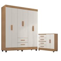 Guarda Roupa Casal 6 Portas e Cômoda 4 Gavetas 2 Portas Lite Nature Off White Móveis Leão
