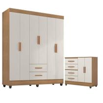 Guarda Roupa Casal 6 Portas E Cômoda 4 Gavetas 2 Portas Lite Nature Off White - Móveis Leão