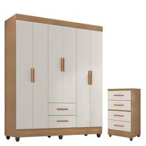 Guarda Roupa Casal 6 Portas e Cômoda 4 Gavetas Lite Nature Off White Móveis Leão